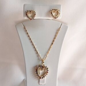 Gold Plated Heart Pendant Necklace and Earring Set